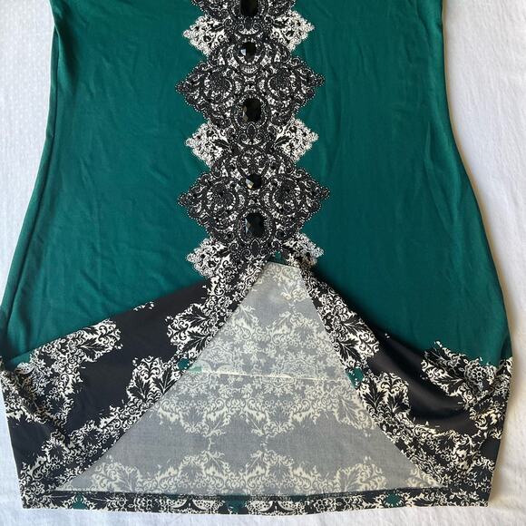 Style & Co. Women’s Long Sleeve Screw Neck Mini Dress size Petite S, Green Black - Picture 6 of 9